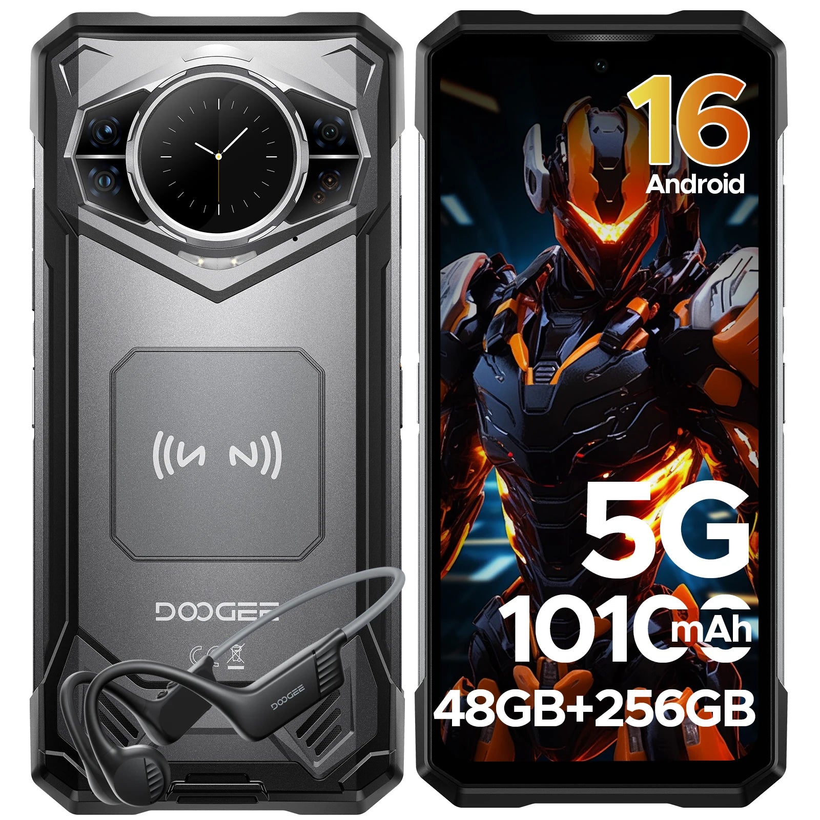 DOOGEE S200 5G Smartphone Rugged 6.72" 10100mAh Battery 12GB 256GB 120Hz Display 100MP AI Main Camera  Android 14 NFC