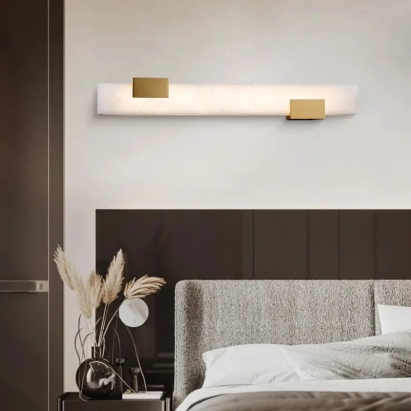 Simple All Copper Long Marble Wall Lamp Aisle Staircase Bedroom Headboard Background  LED Wall Light Fixture Indoor Decor Lustre