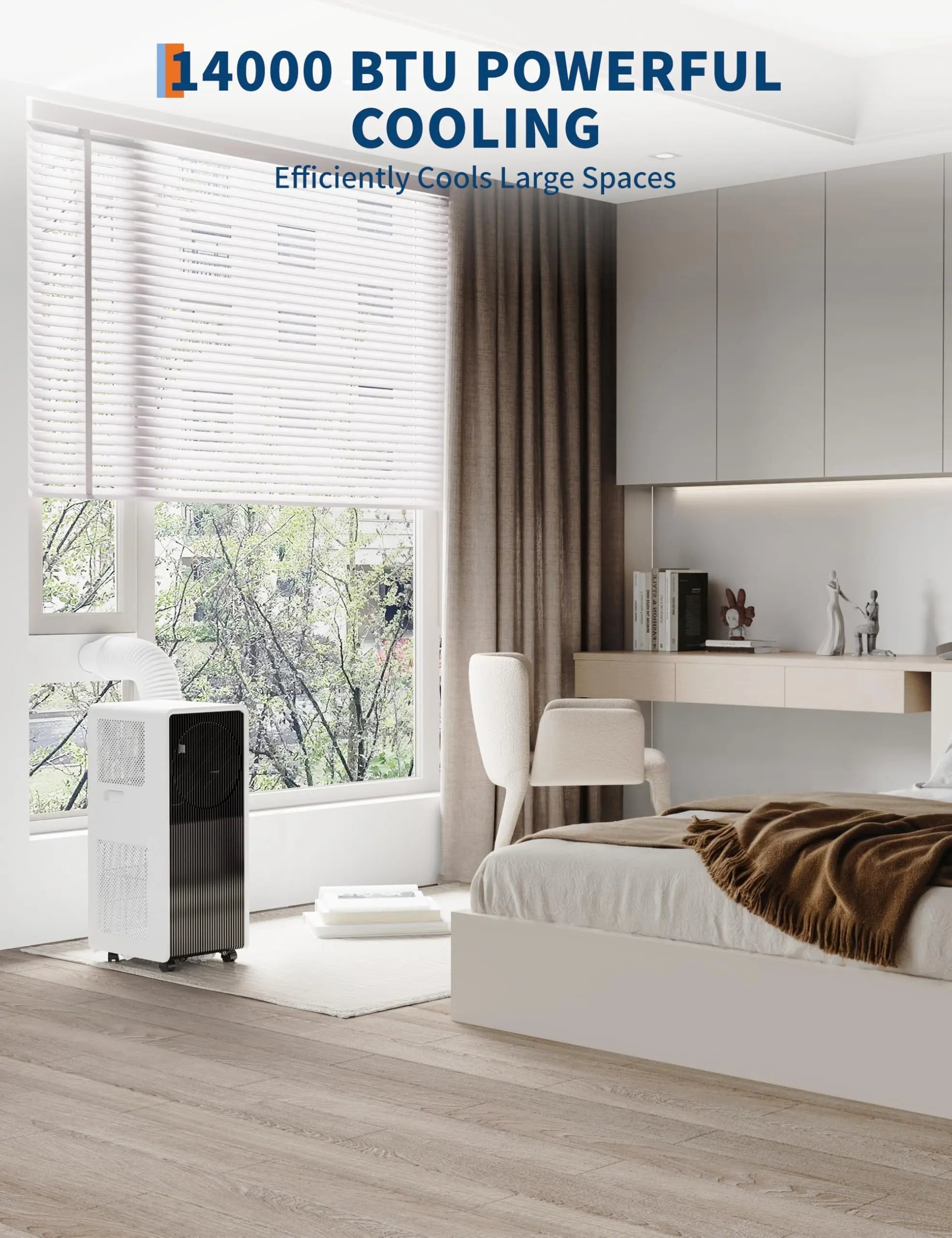 14,000BTU Portable Air Conditioner, 52 dB Quiet AC Unit with Fan and Dehumidifier, Remote control For Rooms up to 750 Sq. Ft