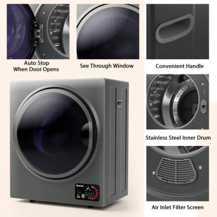 1.5 Cu .ft Compact Portable Electric Clothes Laundry Dryer w/Stainless Steel Tub