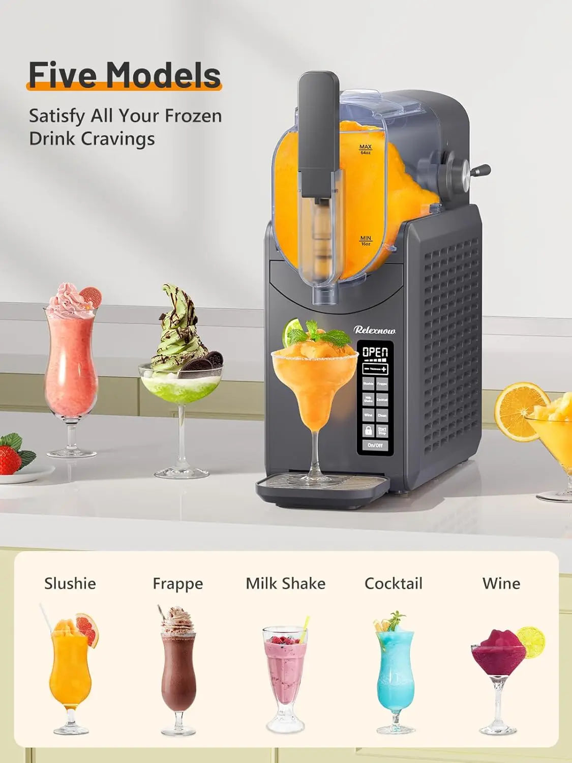 Slushie Machine No Ice Needed, 88 oz Frozen Drink Maker with Self-Cleaning for Margaritas, Frappés & More