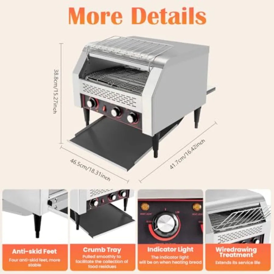 150-450 Slices/Hour Commercial Conveyor Toaster Stainless Steel Heavy Duty Industrial Bread Baking Machine with 3 Ring Heating
