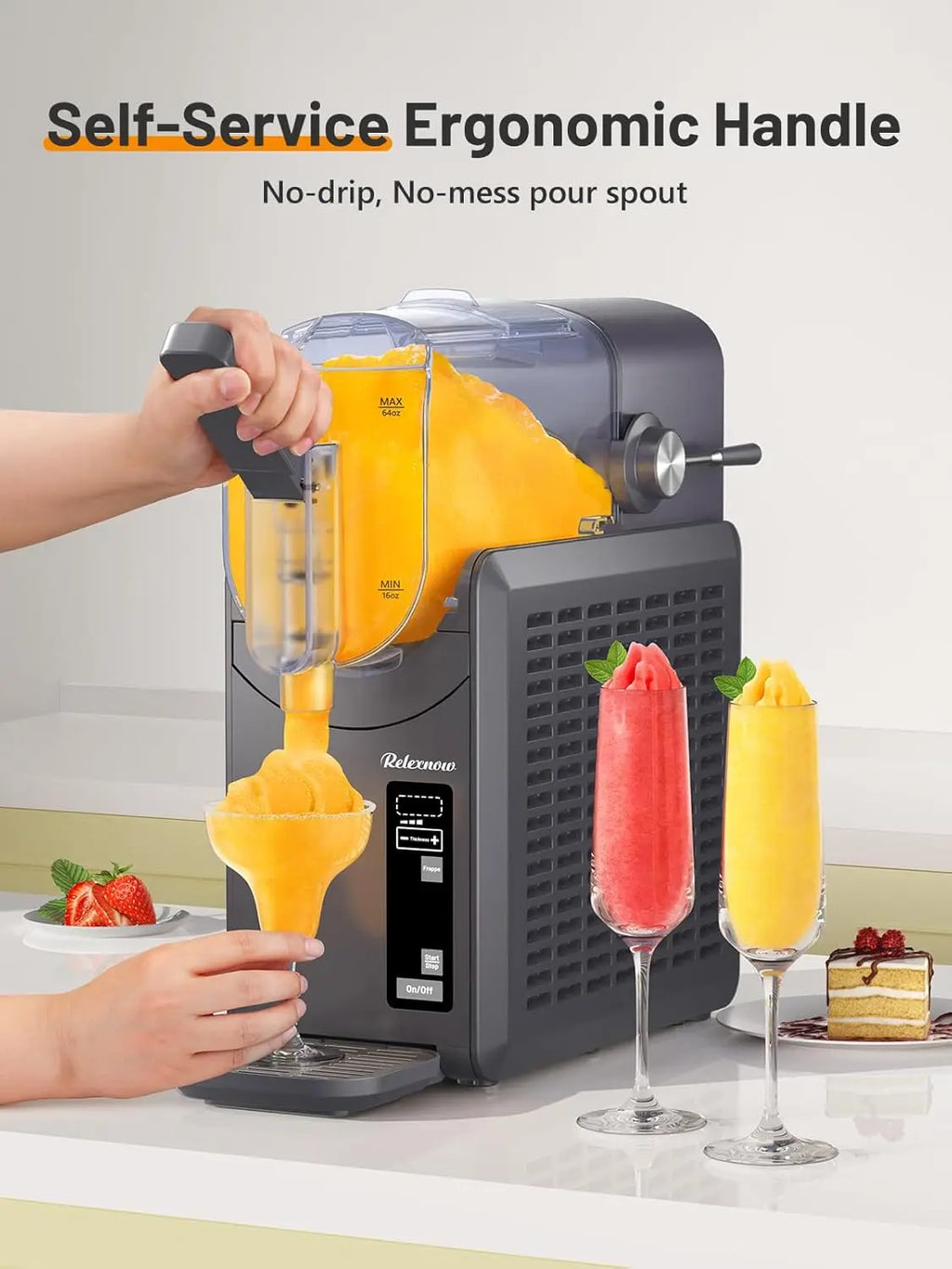 Slushie Machine No Ice Needed, 88 oz Frozen Drink Maker with Self-Cleaning for Margaritas, Frappés & More