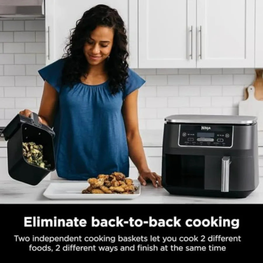 8 Quart 6-in-1 DualZone 2-Basket Air Fryer with Independent Frying Baskets for Roasting Broiling Dehydrating Smart Finish Cooki