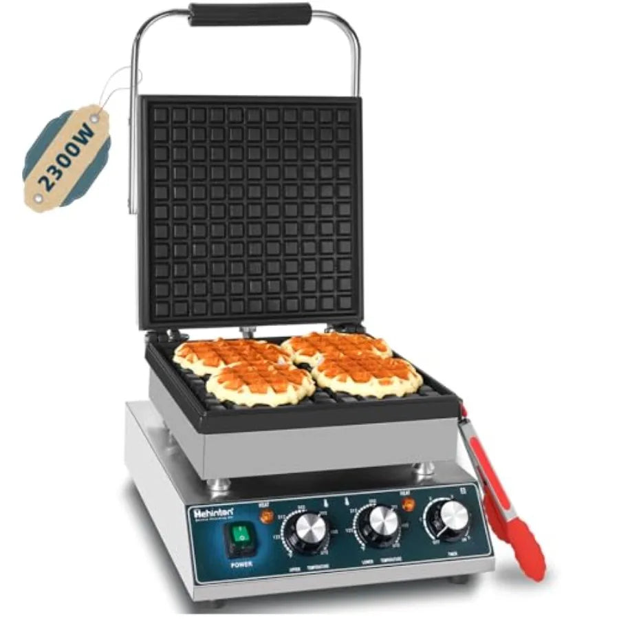 Commercial Belgian Waffle Maker 110V 2300W Electric Waffle Maker Dual Temperature Control 11.4x11.4 Inch Cooking Area Nonstick