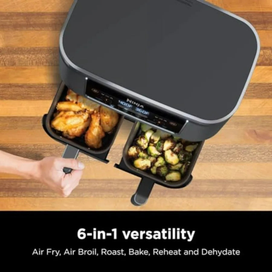8 Quart 6-in-1 DualZone 2-Basket Air Fryer with Independent Frying Baskets for Roasting Broiling Dehydrating Smart Finish Cooki
