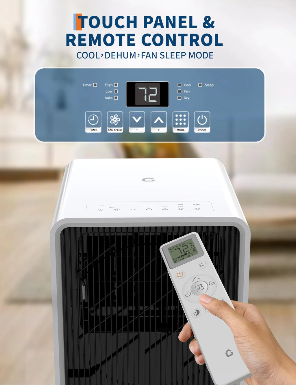 14,000BTU Portable Air Conditioner, 52 dB Quiet AC Unit with Fan and Dehumidifier, Remote control For Rooms up to 750 Sq. Ft