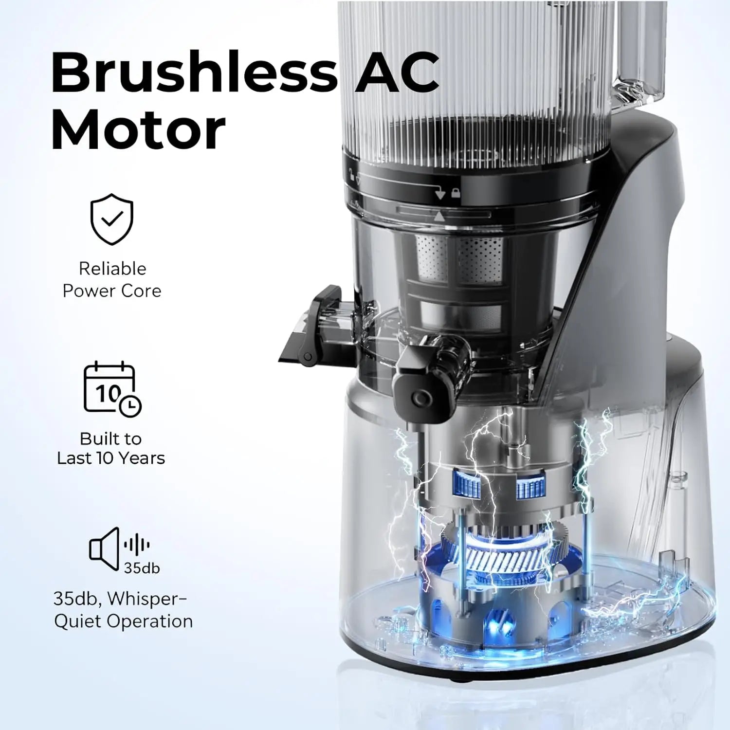 3-in-1 Cold Press Juicer with Large Chute, 100oz Capacity, AC Motor for Juice, Nut Milk & Sorbet