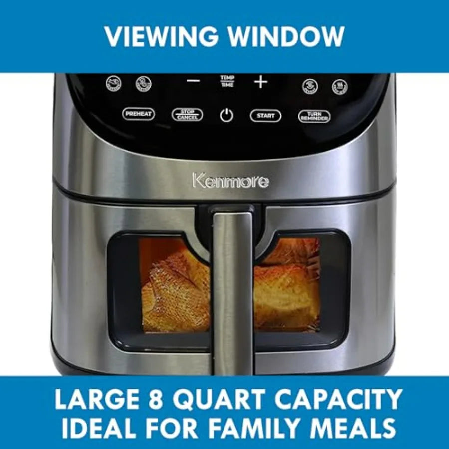 8 Quart Air Fryer with Non-Stick Basket Digital Touch Screen 12 Presets Countertop Kitchen Appliance Stainless Steel and Black