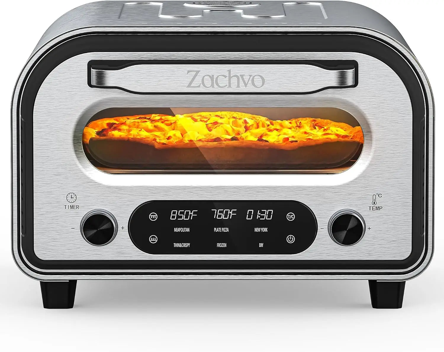Electric Indoor Pizza Oven, Heats to 850°F, Cooks 12" Pizzas in 90 Seconds with Touchscreen Presets and Included Accessories