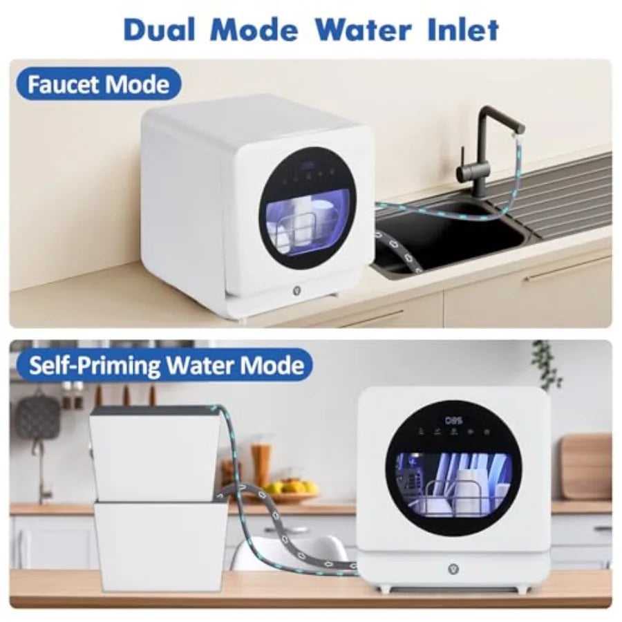 Smart Compact Dishwasher for Apartments Dorms Boats with 6 Wash Cycles Dual Fill Technology Portable Countertop Stainless Steel