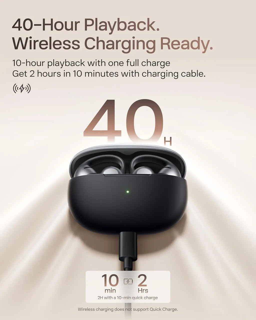 Open-Ear Clip-On Wireless Earbuds with Dolby Audio, 40H Playtime, Water Resistant, Fast Charging for Comfort and All-Day Wear