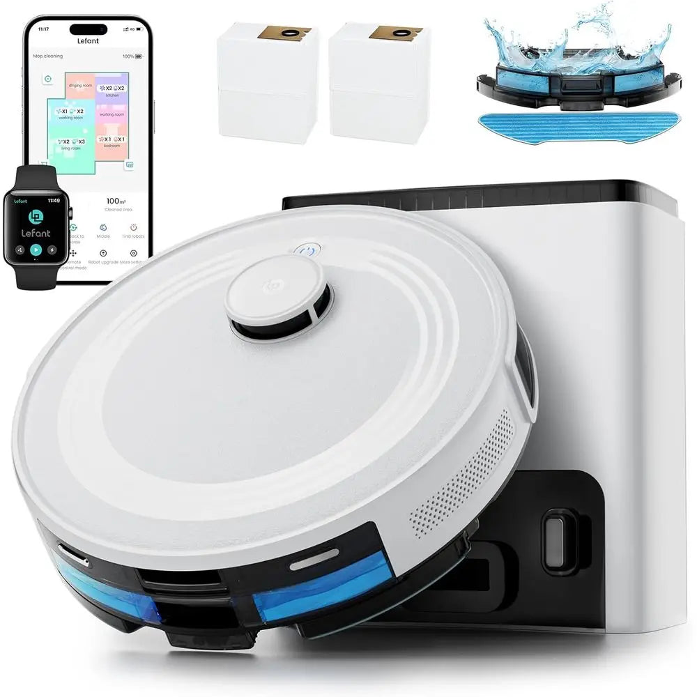 Smart Robot Vacuum and Mop: 75-Day Auto-Empty, 6000Pa Suction, Custom Cleaning, Mapping, 140 Min Run, Carpet Brush, 2.4G/5G Wi-F