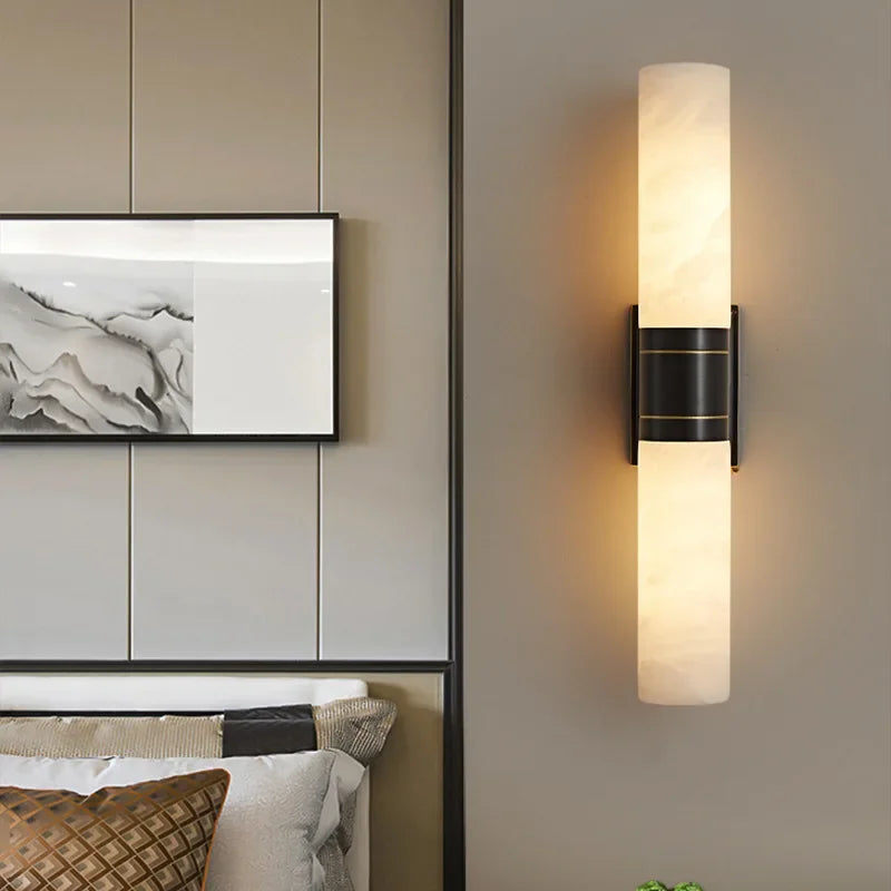 New Luxury Natural Marble LED Wall Lamp AC110V 220V Copper Wall Light for Indoor Villa Living Room Aisle TV Background Lighting