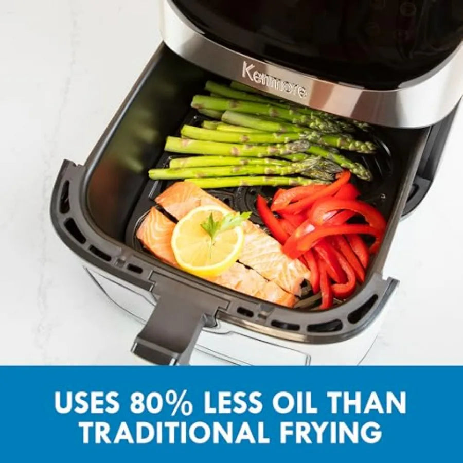 8 Quart Air Fryer with Non-Stick Basket Digital Touch Screen 12 Presets Countertop Kitchen Appliance Stainless Steel and Black
