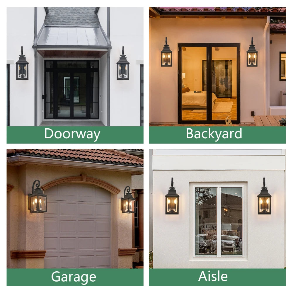 23"(H)2-Pack Outdoor Wall Sconce–Vintage Black Metal with Clear Seeded Glass for Porch&Patio(No Bulb)