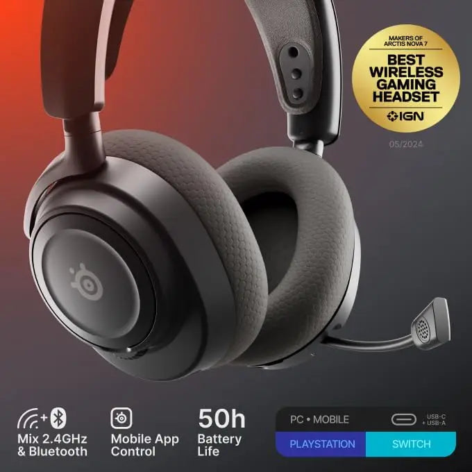 Wireless Gaming Headset with App Control, 50+ HR Play, Mix 2.4GHz/Bluetooth for PC, PS5, PS4, Switch, Mobile in Black