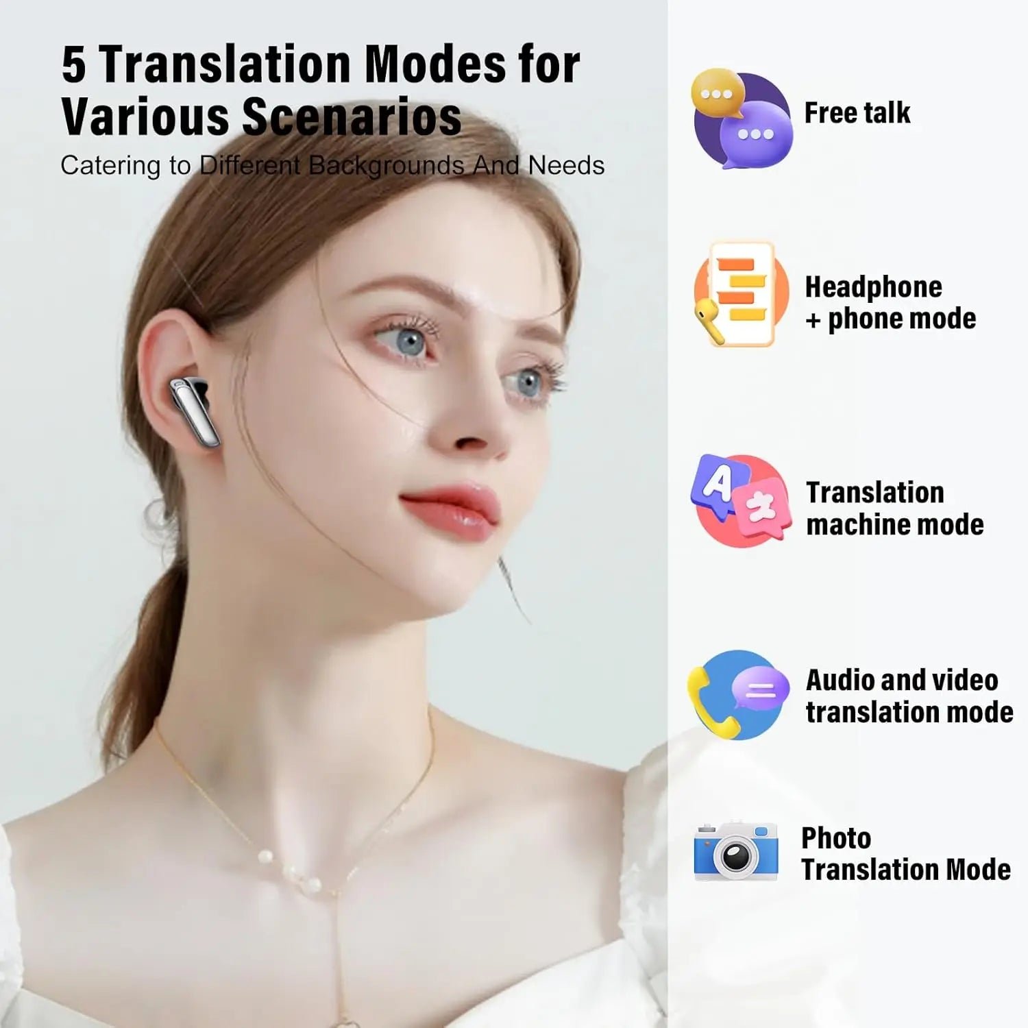 AI Translator Earbuds: 3-in-1 Real-Time Translation with 7 Modes, Bluetooth 5.3 for Travel & Business