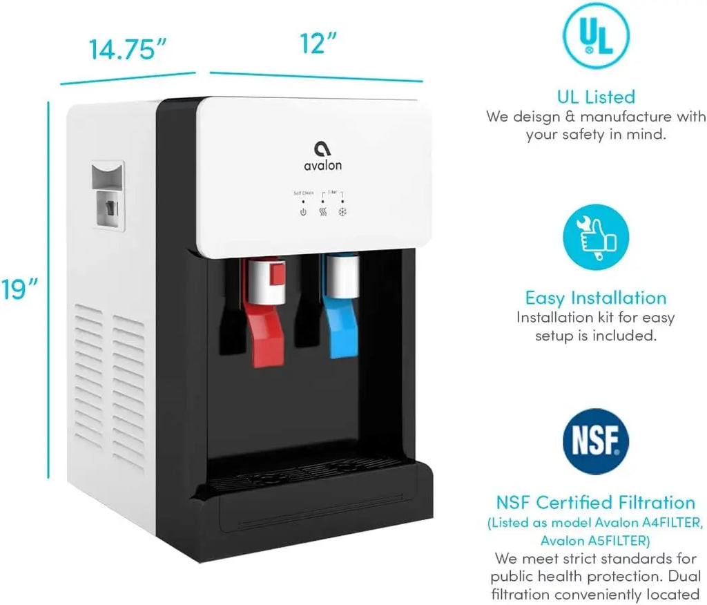 Self-Cleaning Touchless Bottleless Cooler Dispenser with Hot & Cold Water, NSF Certified Filter, UL/Energy Star, White