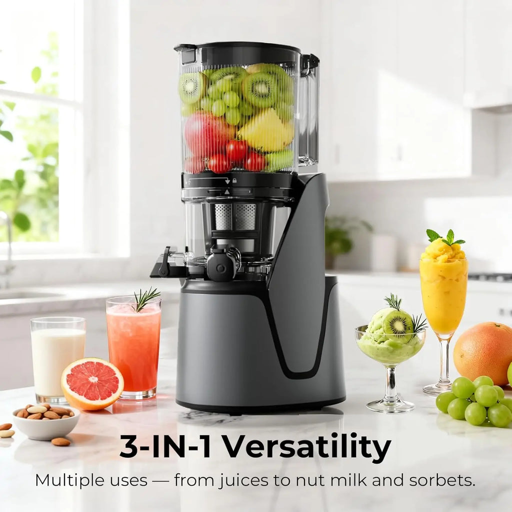 3-in-1 Cold Press Juicer with Large Chute, 100oz Capacity, AC Motor for Juice, Nut Milk & Sorbet