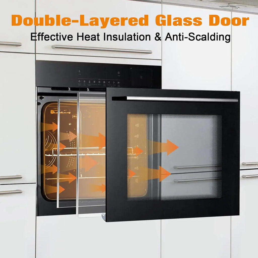24" Electric Single Wall Oven, 8 Baking Modes, with Air Frying Function, 3000w, 3D Surround Heating with Timer, Touch Control