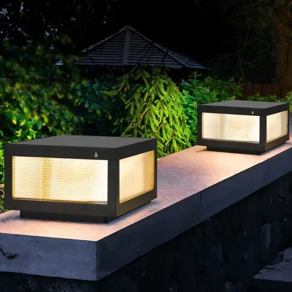 12' Black Solar Powered LED Post Light, Modern Outdoor LED Fence Light for Pathways, Decks, and Patios (2-Pack)