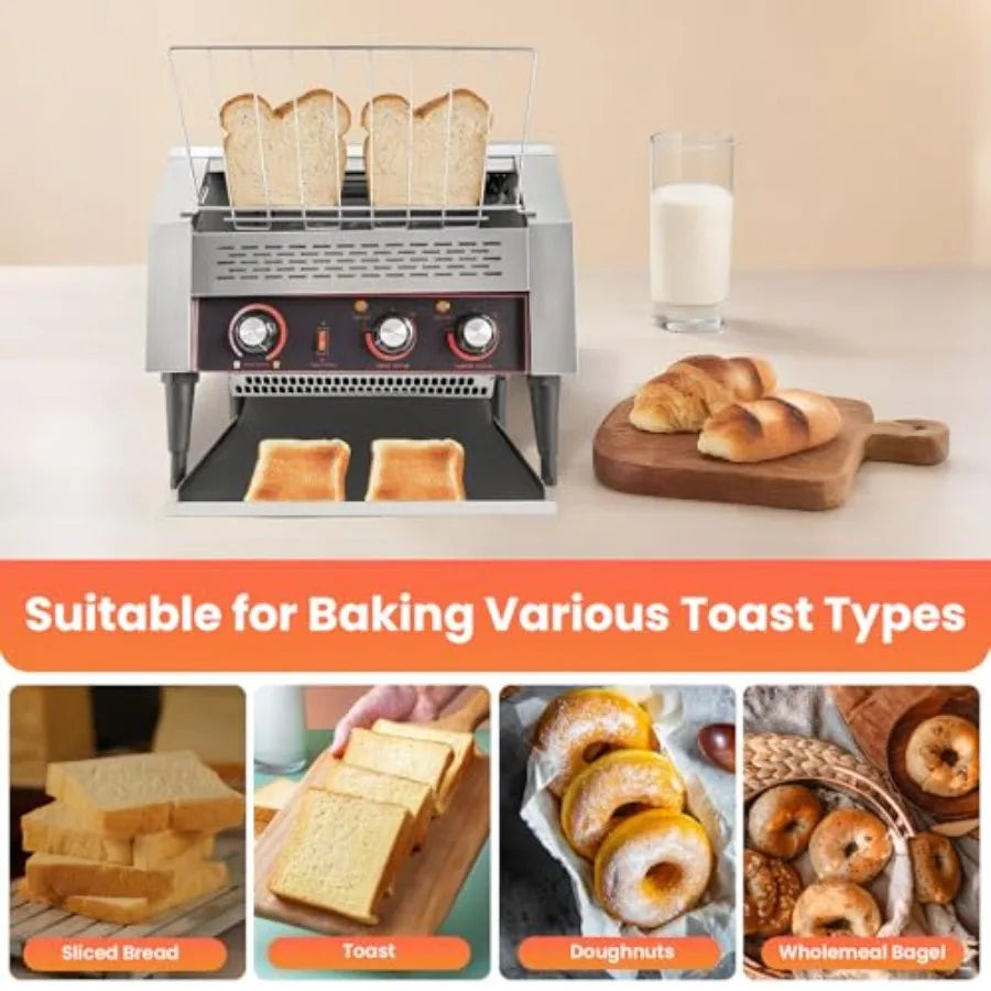 150-450 Slices/Hour Commercial Conveyor Toaster Stainless Steel Heavy Duty Industrial Bread Baking Machine with 3 Ring Heating