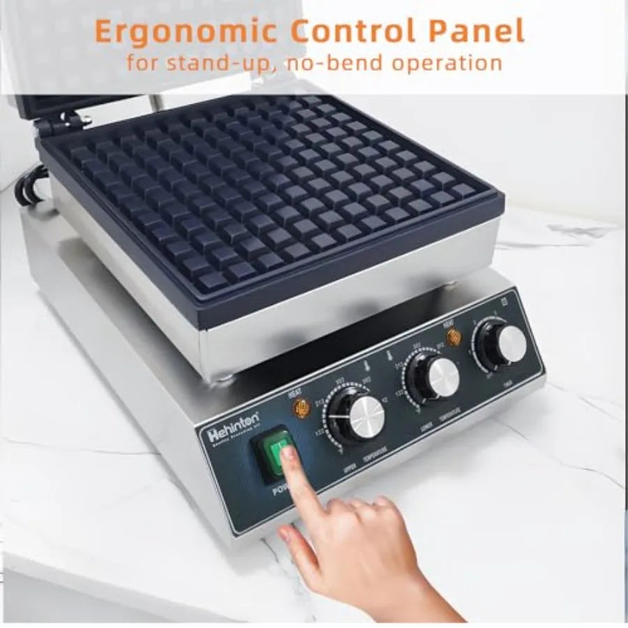 Commercial Belgian Waffle Maker 110V 2300W Electric Waffle Maker Dual Temperature Control 11.4x11.4 Inch Cooking Area Nonstick