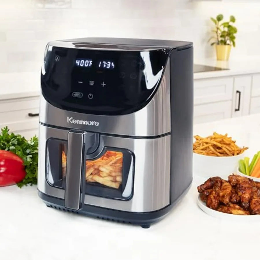 8 Quart Air Fryer with Non-Stick Basket Digital Touch Screen 12 Presets Countertop Kitchen Appliance Stainless Steel and Black