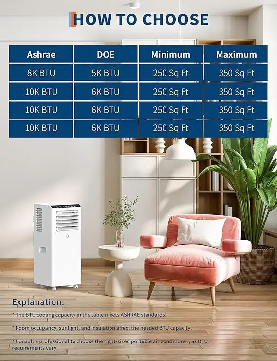 8000 BTU Portable Air Conditioners, 3-IN-1 Free Standing Cooling AC Unit with Fan & Dehumidifier, Quiet Air Condicionado Cooling