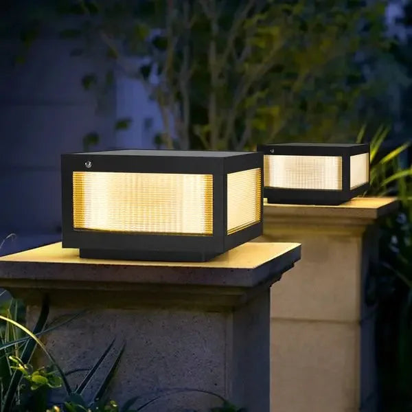 12' Black Solar Powered LED Post Light, Modern Outdoor LED Fence Light for Pathways, Decks, and Patios (2-Pack)