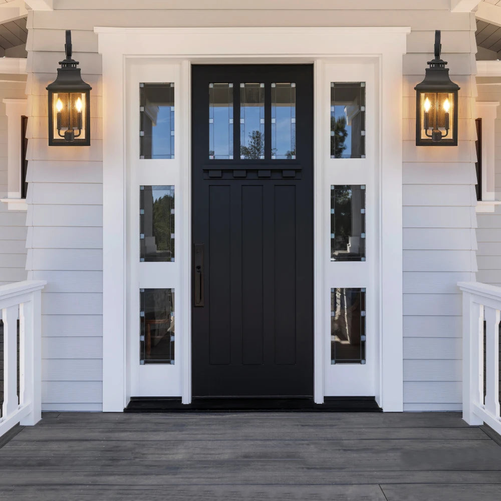 23"(H)2-Pack Outdoor Wall Sconce–Vintage Black Metal with Clear Seeded Glass for Porch&Patio(No Bulb)