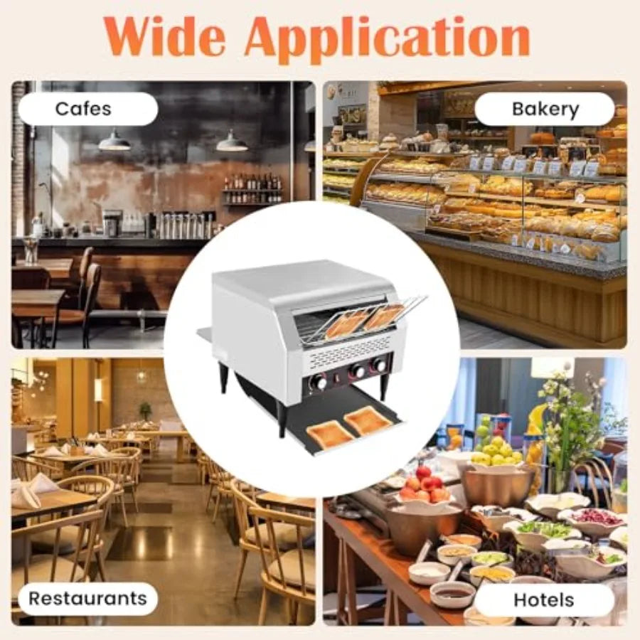 150-450 Slices/Hour Commercial Conveyor Toaster Stainless Steel Heavy Duty Industrial Bread Baking Machine with 3 Ring Heating