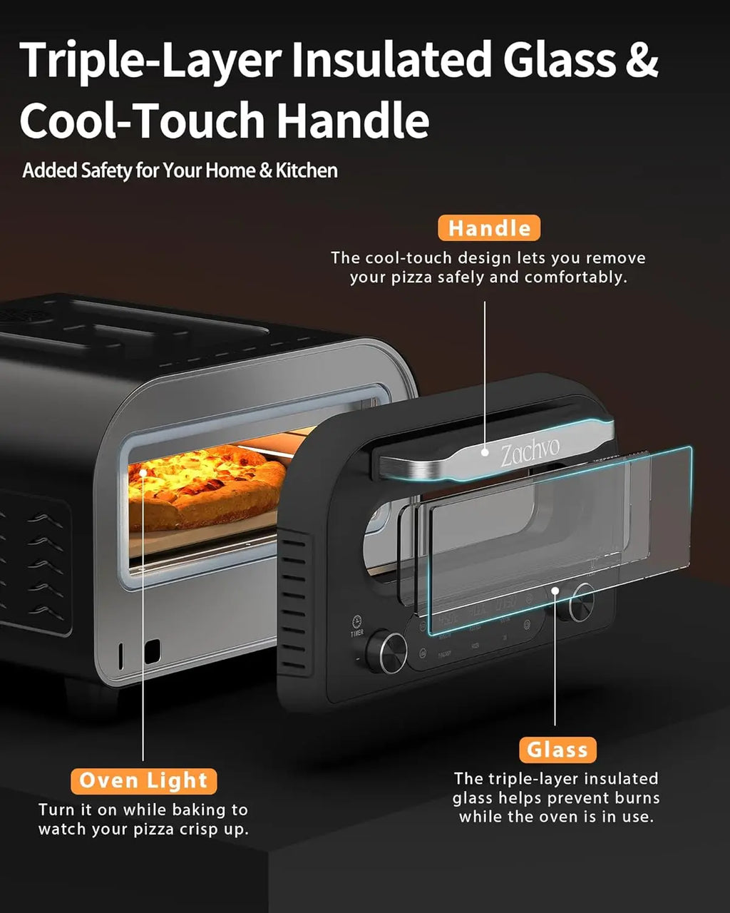 Electric Indoor Pizza Oven, Heats to 850°F, Cooks 12" Pizzas in 90 Seconds with Touchscreen Presets and Included Accessories