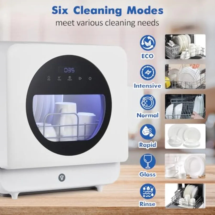 Smart Compact Dishwasher for Apartments Dorms Boats with 6 Wash Cycles Dual Fill Technology Portable Countertop Stainless Steel