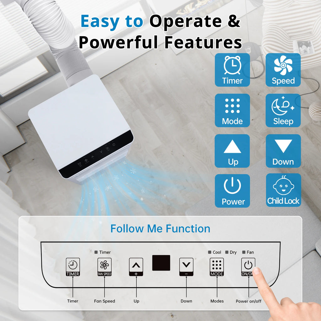 8000 BTU Portable Air Conditioners, 3-IN-1 Free Standing Cooling AC Unit with Fan & Dehumidifier, Quiet Air Condicionado Cooling