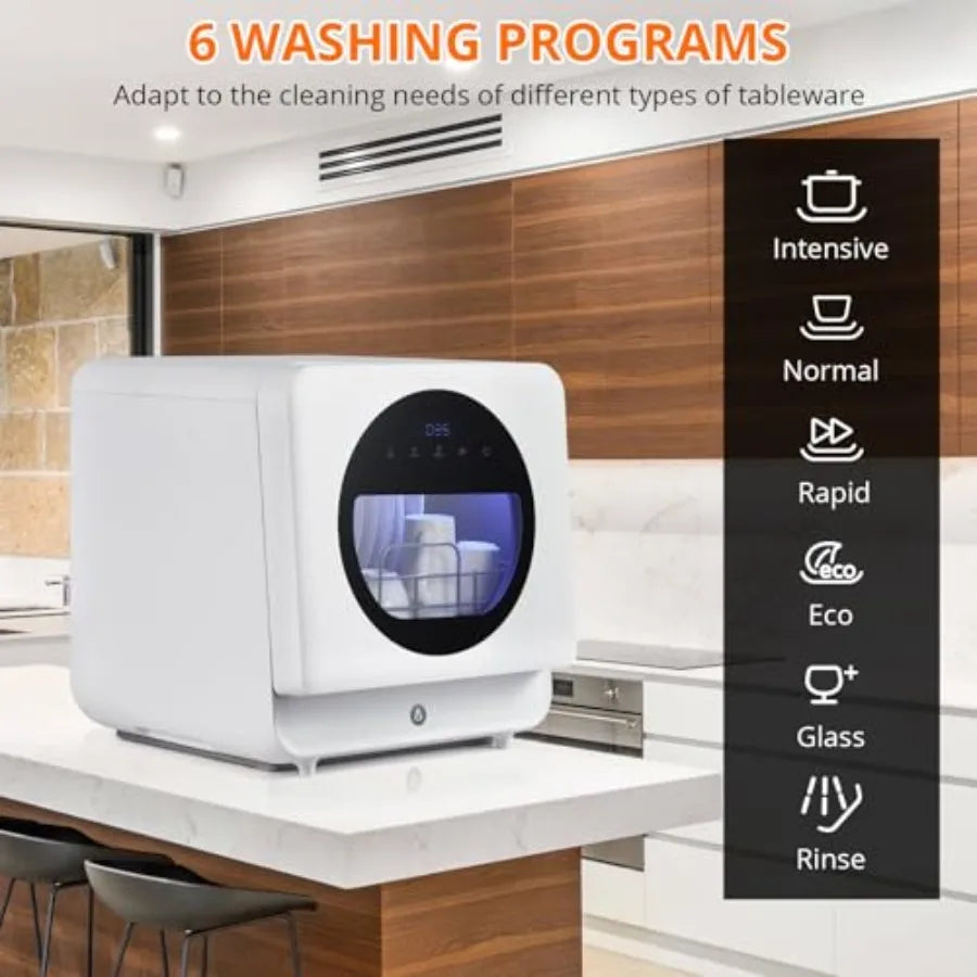 Smart Compact Dishwasher for Apartments Dorms Boats with 6 Wash Cycles Dual Fill Technology Portable Countertop Stainless Steel