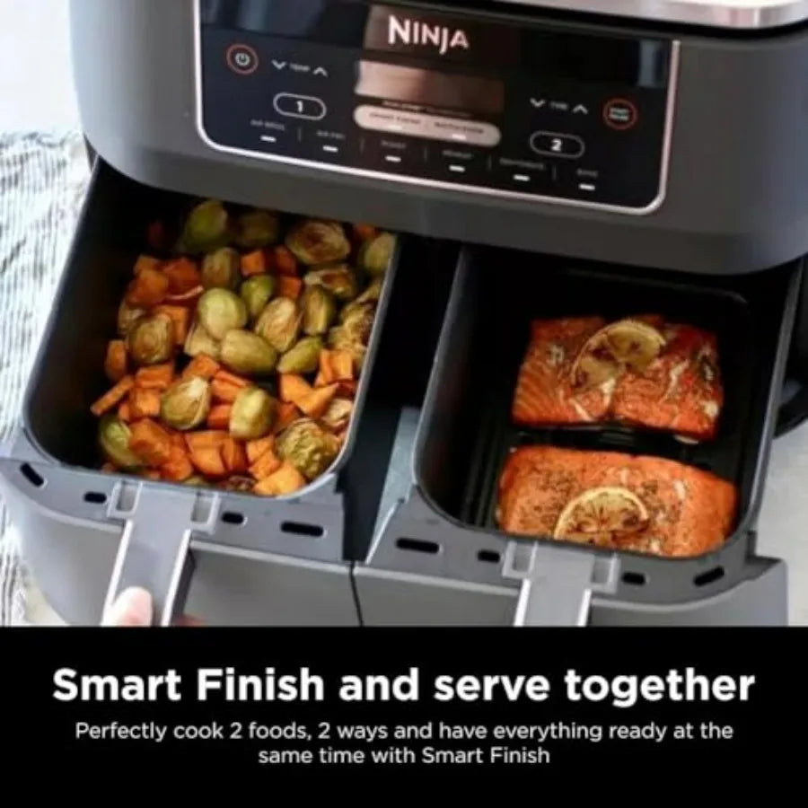 8 Quart 6-in-1 DualZone 2-Basket Air Fryer with Independent Frying Baskets for Roasting Broiling Dehydrating Smart Finish Cooki