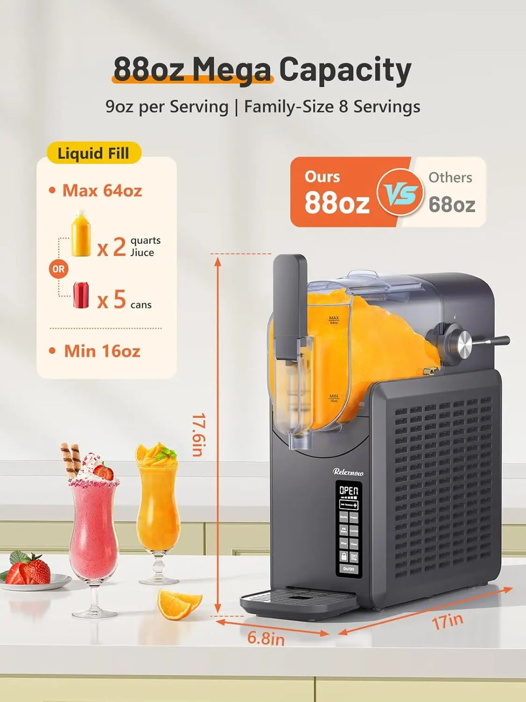 Slushie Machine No Ice Needed, 88 oz Frozen Drink Maker with Self-Cleaning for Margaritas, Frappés & More