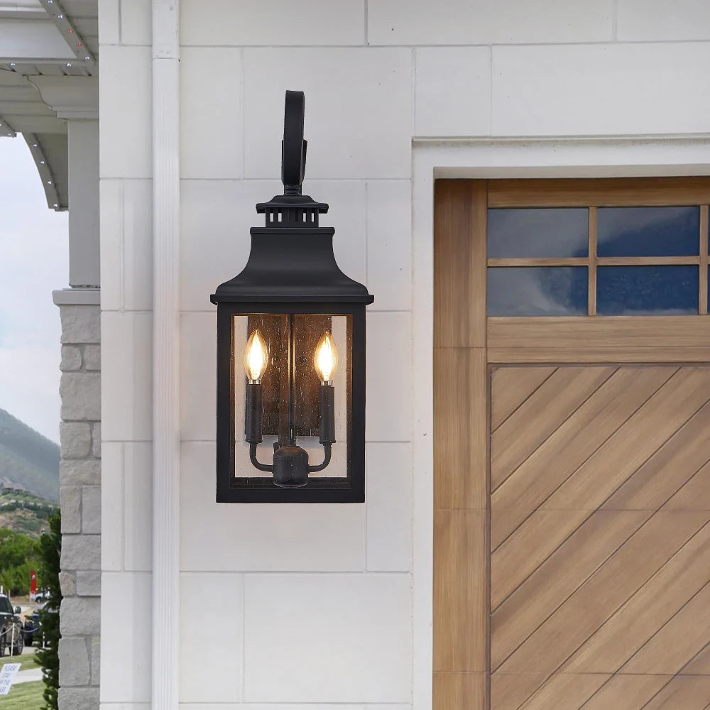23"(H)2-Pack Outdoor Wall Sconce–Vintage Black Metal with Clear Seeded Glass for Porch&Patio(No Bulb)