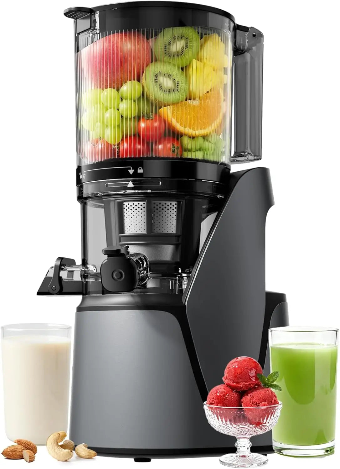 3-in-1 Cold Press Juicer with Large Chute, 100oz Capacity, AC Motor for Juice, Nut Milk & Sorbet