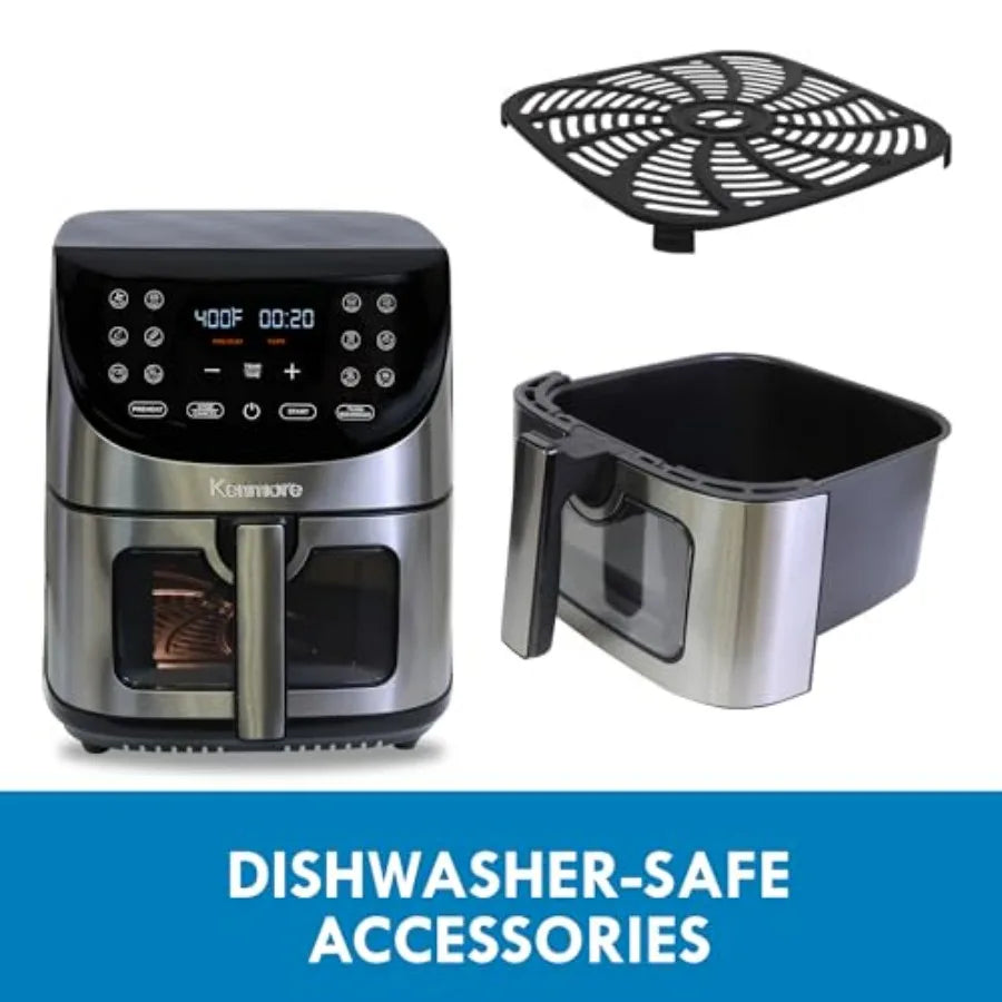 8 Quart Air Fryer with Non-Stick Basket Digital Touch Screen 12 Presets Countertop Kitchen Appliance Stainless Steel and Black