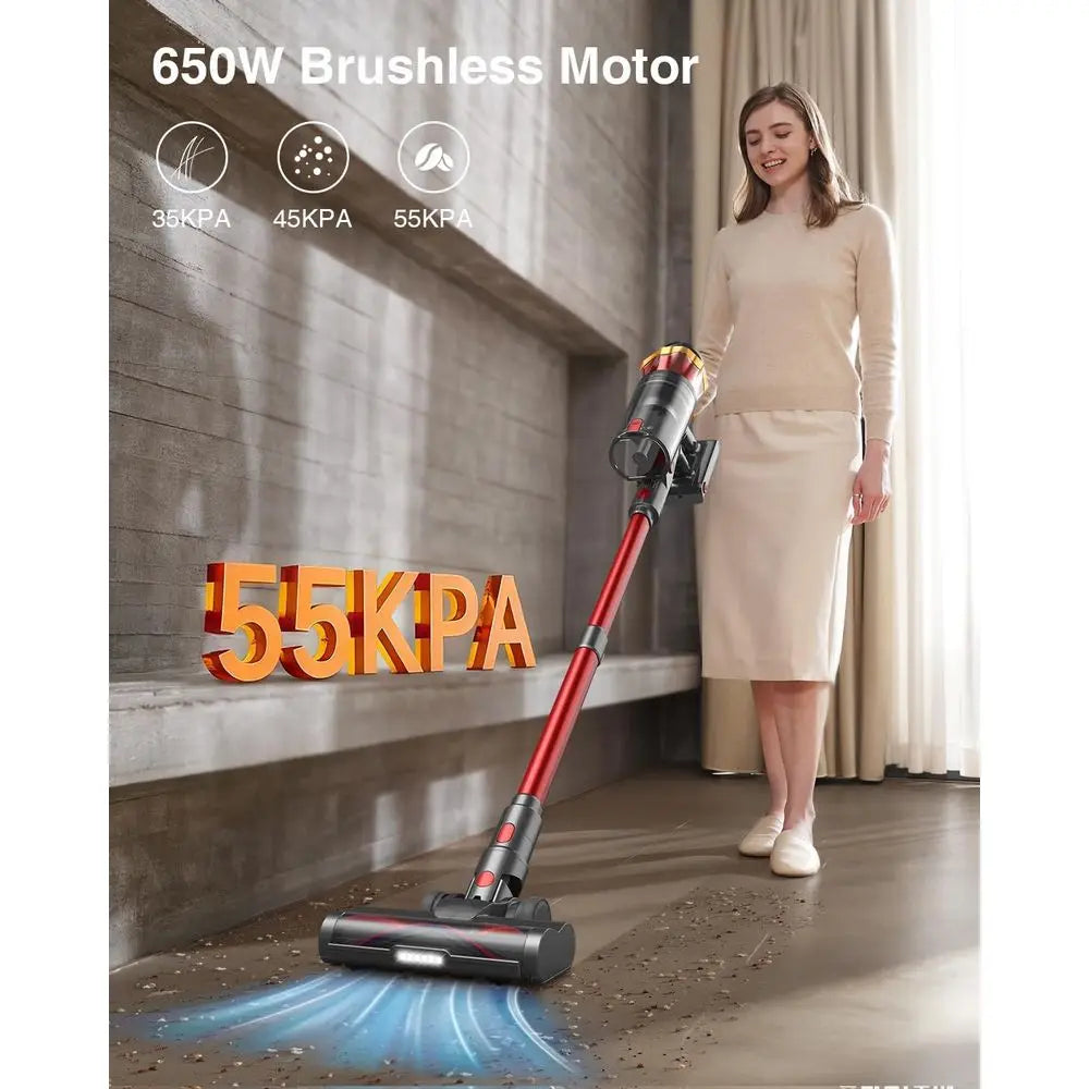 650W 55KPa 70-Minute Powerful Stick Vacuum Cleaner with Anti-Brush and OLED Touch Screen for Home, Hardwood, Carpet, Pet Hair, a
