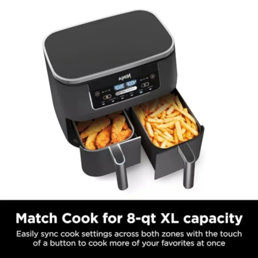 8 Quart 6-in-1 DualZone 2-Basket Air Fryer with Independent Frying Baskets for Roasting Broiling Dehydrating Smart Finish Cooki