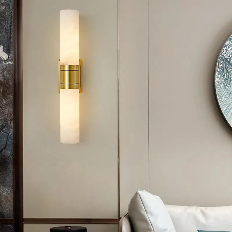 New Luxury Natural Marble LED Wall Lamp AC110V 220V Copper Wall Light for Indoor Villa Living Room Aisle TV Background Lighting