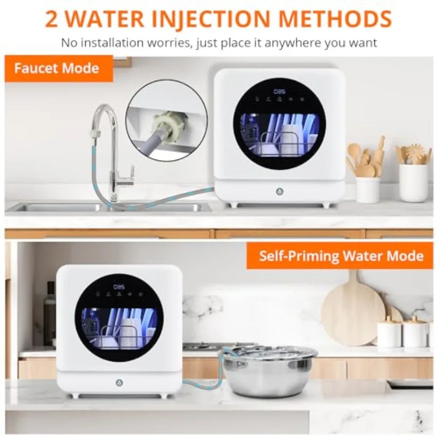 Smart Compact Dishwasher for Apartments Dorms Boats with 6 Wash Cycles Dual Fill Technology Portable Countertop Stainless Steel