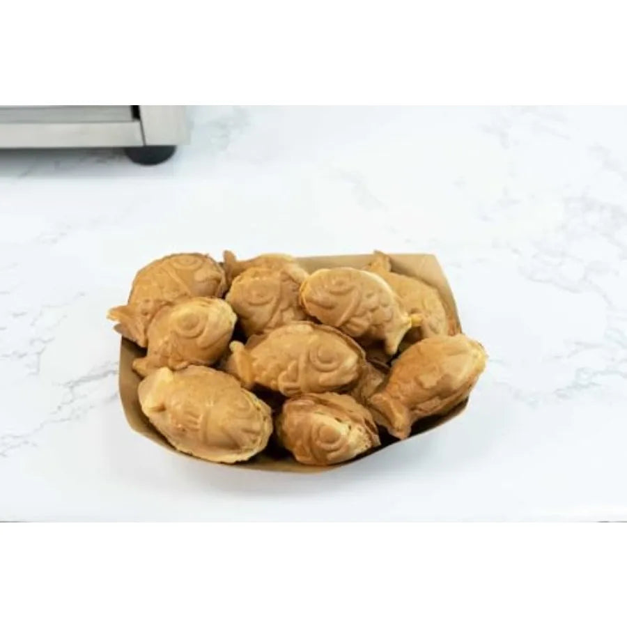 Commercial Taiyaki Fish Waffle Maker 14pcs Non-stick Big Eyes Small Fish Shaped Waffles Iron with Teflon Coating 50-300 Adjusta