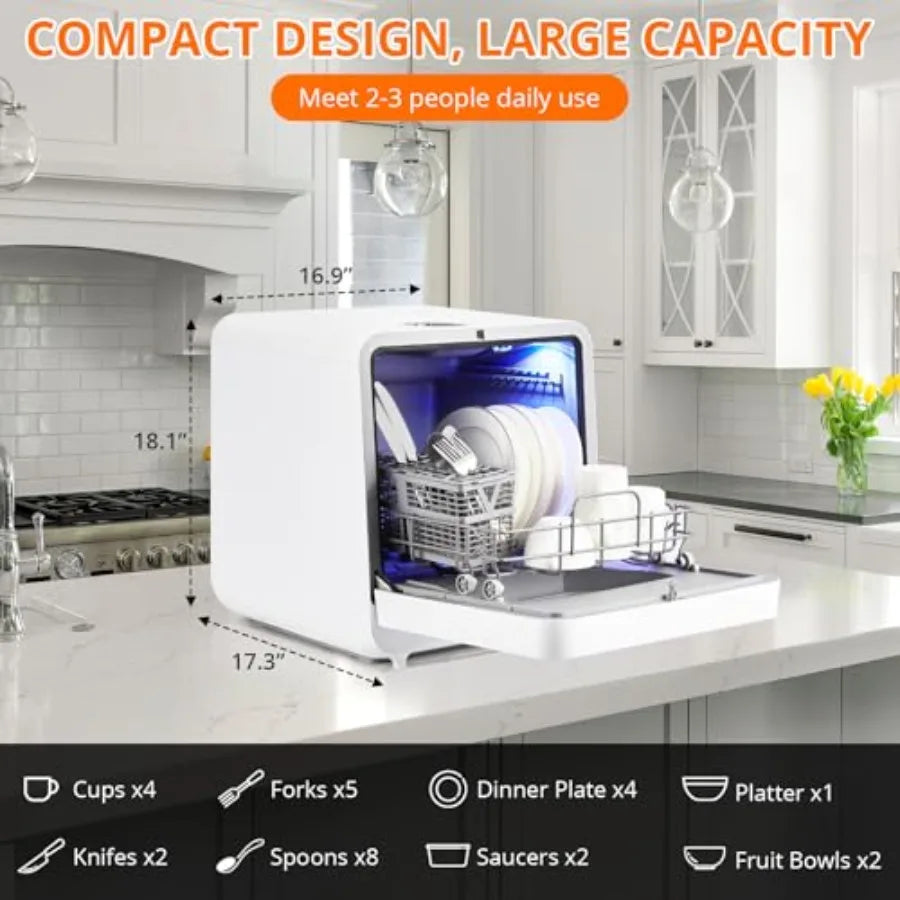 Smart Compact Dishwasher for Apartments Dorms Boats with 6 Wash Cycles Dual Fill Technology Portable Countertop Stainless Steel