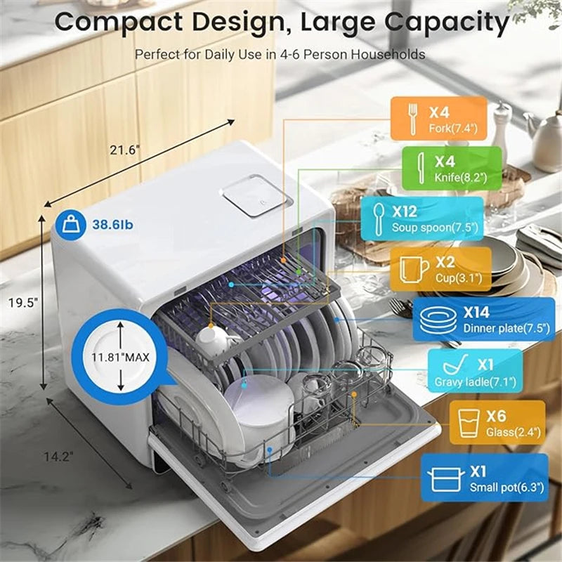 Blitzhome 5.2L Dishwasher with 9 Programs High-Temperature Spray Washing Countertop Table Smart Countertop Dish Washers Machine